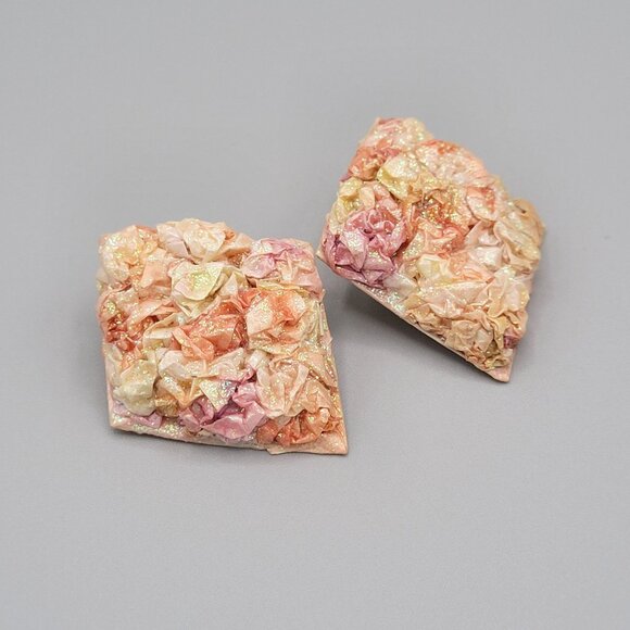 Handcrafted Resin and Polymer Clay Diamond Shaped Stud Earrings Pink Triangle - Picture 4 of 7